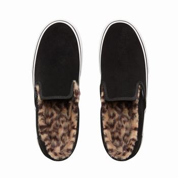 Damske Tenisky Na Platforme Vans Suede Classic Slip-On Čierne/Leopard VA57PMSQB